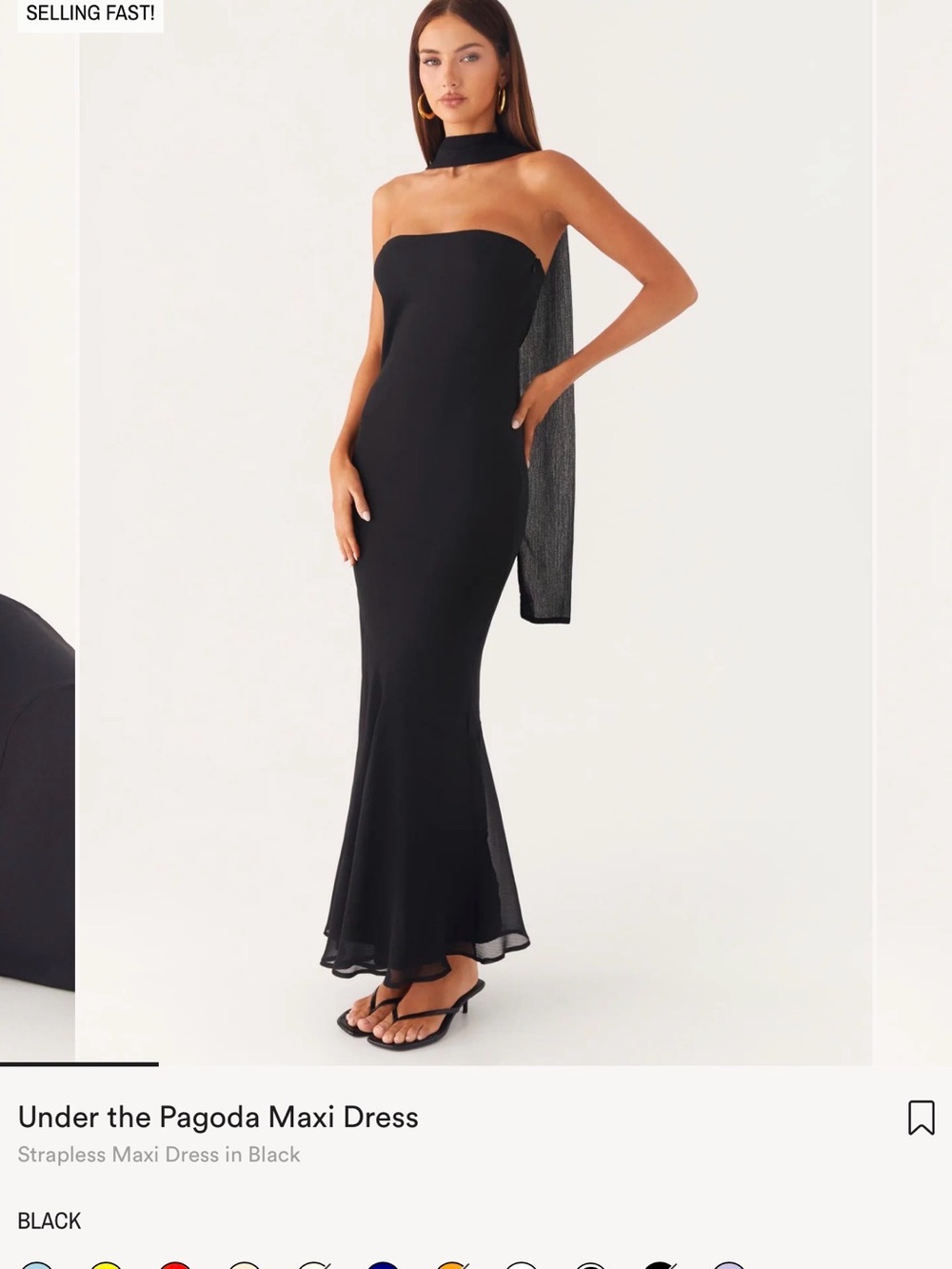 Strapless Black Maxi Dress with Choker Scarf NWT